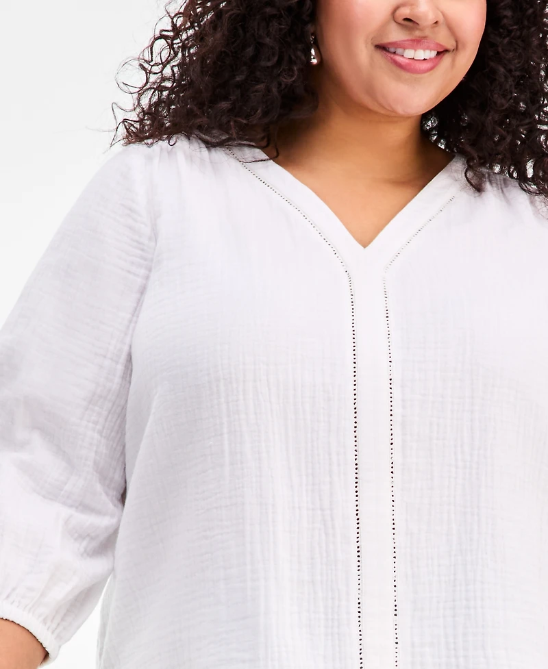 Style & Co Plus Cotton Gauze V-Neck Top, Macy's Exclusive