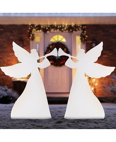Best Choice Products 3ft Set of 2 Christmas Angel Yard Decorations w/ Weather-Resistant Pvc, 4 Stakes