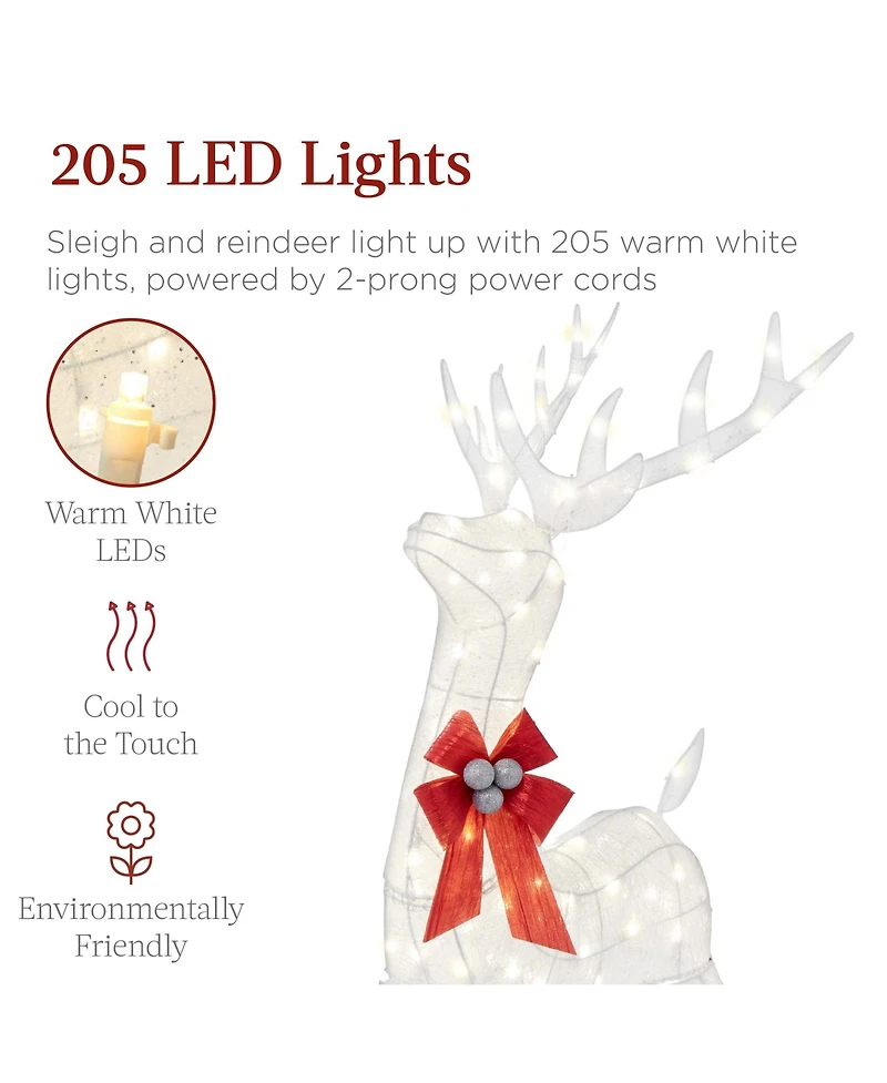 Best Choice Products Lighted Christmas 4ft Reindeer & Sleigh Outdoor Yard Decoration Set w/ 205 Led Lights, Stakes 