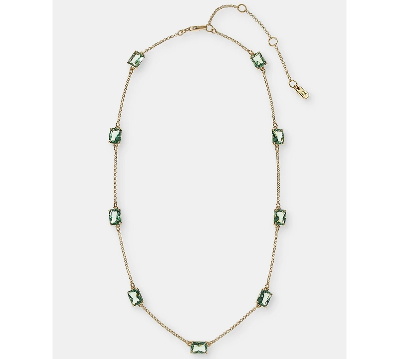 Lauren Ralph Gold-Tone Glass Stone Station Necklace. 16" + 3" extender