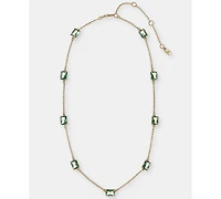 Lauren Ralph Gold-Tone Glass Stone Station Necklace. 16" + 3" extender