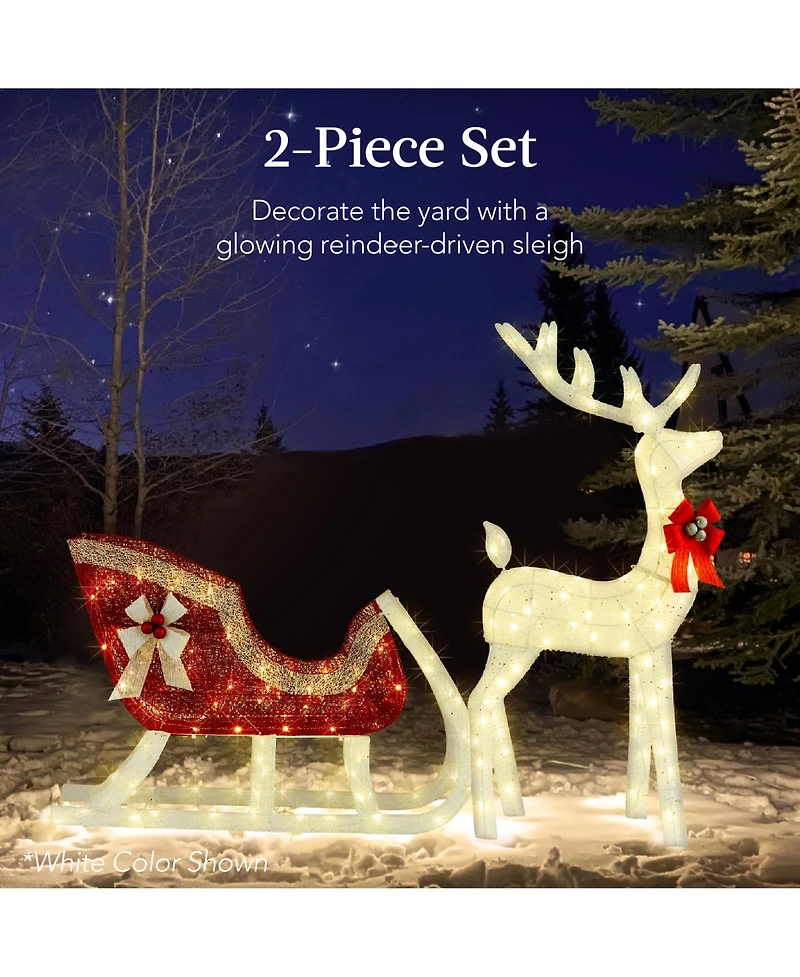 Best Choice Products Lighted Christmas 4ft Reindeer & Sleigh Outdoor Yard Decoration Set w/ 205 Led Lights, Stakes 