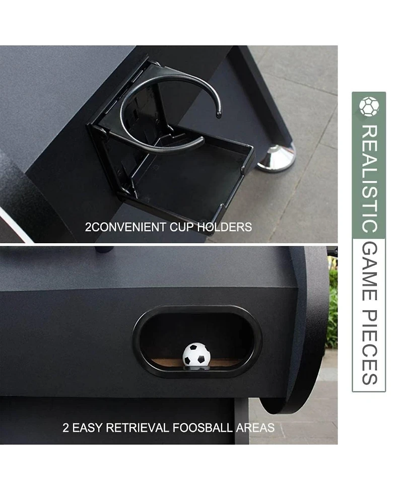 Rbied 56 Inch Foosball Table for Adults and Teens, Black Mdf Soccer Game Table with 2 Balls and Drink Holders for Game Room or Home Entertainment