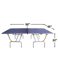 Rbied 8FT Foldable Table Tennis Set with Net, 2 Paddles and Balls, Portable Blue Mdf Ping Pong Table with Aluminum Frame for Apartment or Office Use