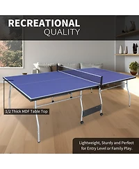 Rbied 8FT Foldable Mid-Size Table Tennis Table with Net, Paddles and Balls, Portable Blue Mdf Ping Pong Table for Indoor Home or Office Games-Rbied
