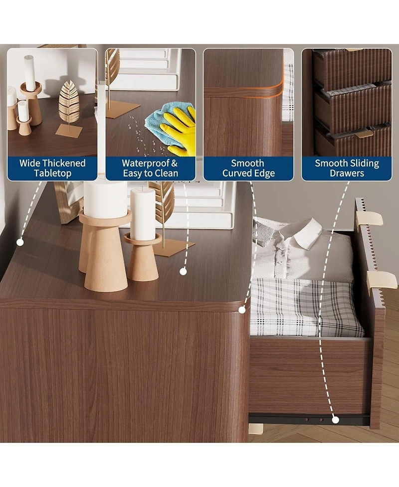 gaomon 32" Width Modern Nightstands, Fluted Nightstand with Faux Marble Top, 3 Drawer Bedside Table, Large Nightstand for Bedroom