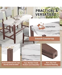 5-Piece Counter Height Dining Set, Faux Marble Table and 4 Upholstered Chairs for Small Spaces or Dining Room-Maison Boucle