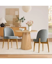 Maison Boucle 3-Piece Round Dining Table Set, 35" Wood-Look Pedestal with Fabric Upholstered Chairs for Small Kitchens