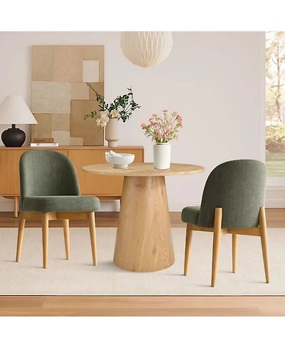 Maison Boucle 3-Piece Round Dining Table Set, 35" Wood-Look Pedestal Table with Fabric Upholstered Chairs for Small Kitchens