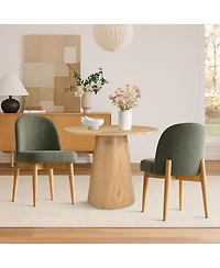 Maison Boucle 3-Piece Round Dining Table Set, 35" Wood-Look Pedestal Table with Fabric Upholstered Chairs for Small Kitchens