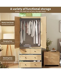 gaomon Armoire Wardrobe Closet with Drawers, 69.5" Wooden Wardrobe Cabinet with Hanging Rod, 2 Doors Clothing Storage Cabinet