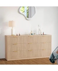 9 Drawer Fluted Dresser for Bedroom, 55" Wide Modern Chest of Drawers with Metal Handle, Fluted Wood Tv Stand, Modern Large Dresser, Natural Colo