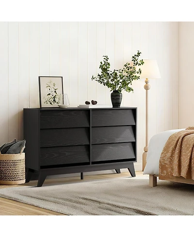 Gaomon Fluted 6-Drawer Dresser With Faux Marble Top, Modern Curved Tv Stand,Sturdy Storage Cabinet for TVs Up to 55"
