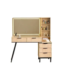 Boyel Living Vanity Desk with Mirror and Lights, 5 Drawers and Storage Shelves, Adjustable Brightness Makeup Table Set