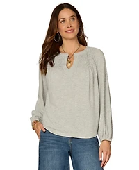 Democracy Petite Shirt Tail Knit Novelty Smocking Top