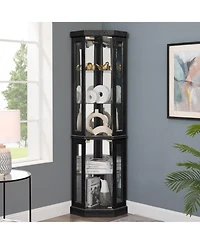 Streamdale Lighted Corner Curio Cabinet - Display Case - Black