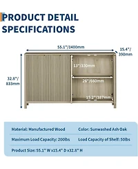 Gaomon 55" Fluted Sideboard Buffet Cabinet, Large Coffee Bar with Adjustable Shelves, Modern Storage Console Cabinet for Living Room.