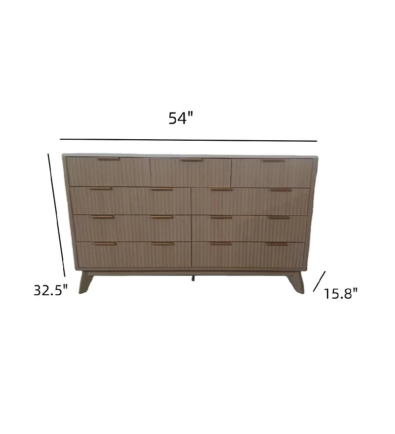 gaomon 54" Wide 9 Drawer Dresser,Wooden Chest of Drawers with Fluted Wave Pattern, Metal Handles, Modern Tv Stand Dresser Curved Profile