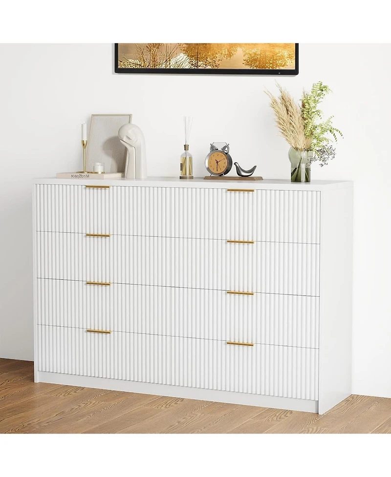 gaomon 8 Drawer Fluted Dresser for Bedroom, 55" Wide Modern Chest of Drawers with Metal Handle, Wood Tv Stand, Large