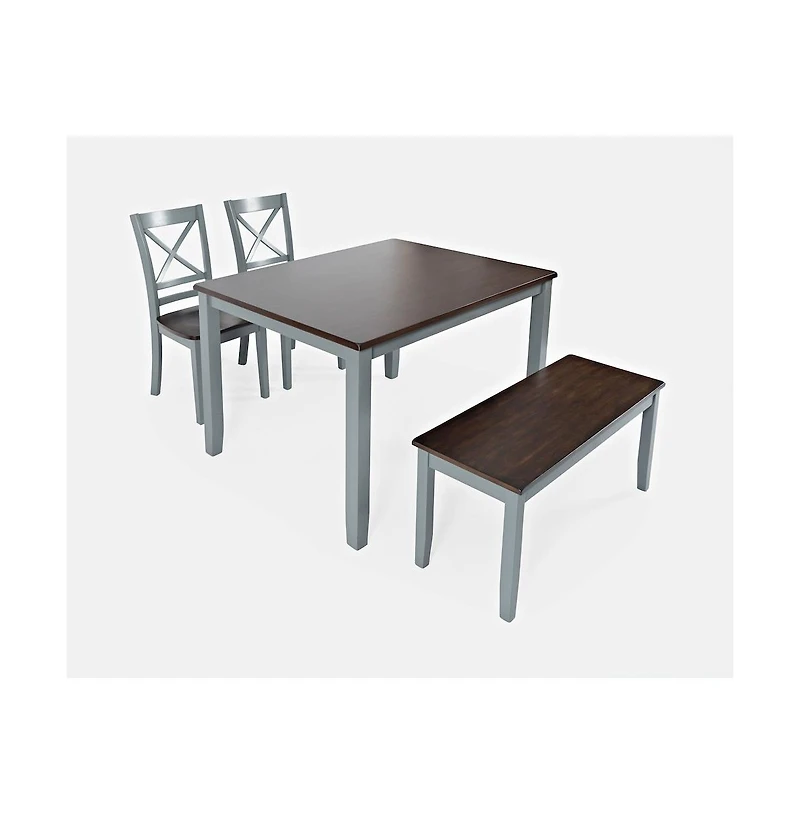 Jofran Asbury Park Solid Wood Farmhouse Four Piece Dining Set with Bench