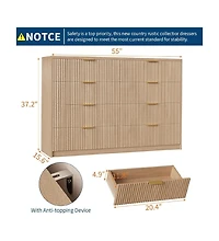 gaomon 8 Drawer Fluted Dresser for Bedroom, 55" Wide Modern Chest of Drawers with Metal Handle, Wood Tv Stand, Large