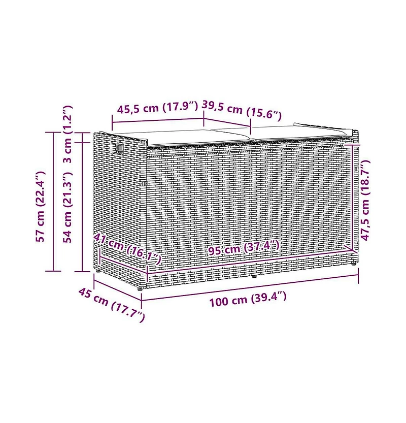 vidaXL Patio Storage Bench with Cushion Black 39.4" Poly Rattan