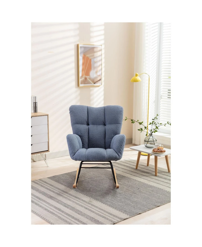 Streamdale Teddy Fabric Rocking Gilder Nursery Chair For Living Room Indoor,Light Blue
