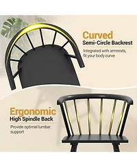 Gymax Windsor Dining Chair Set of 2 w/Rubber Wood Frame Curved Spindle Back & Armrest