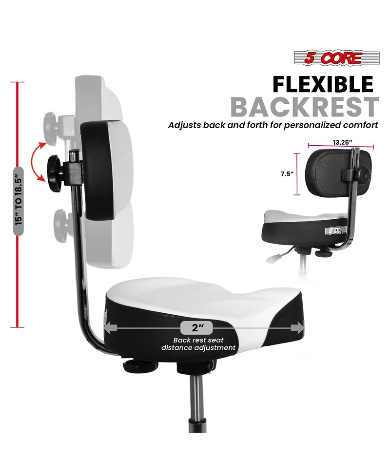 5 Core Drum Throne w Backrest 4" Padded Stool Airlift 25" Adjustable Drummer 441Lb Capacity