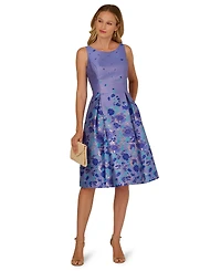 Adrianna Papell Women's Border Jacquard Boat Neck Dress