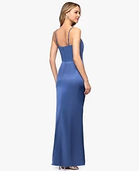 B&A By Betsy and Adam Women's Side Slit Square Neck Ball Gown