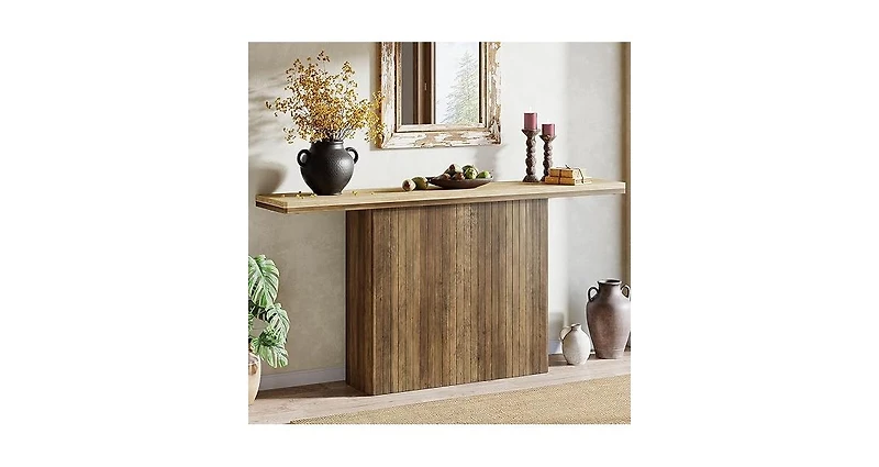 Tribesigns Farmhouse Fluted Console Table for Entryway, 63-Inch Long Wooden Sofa Table Behind Couch for Living Room