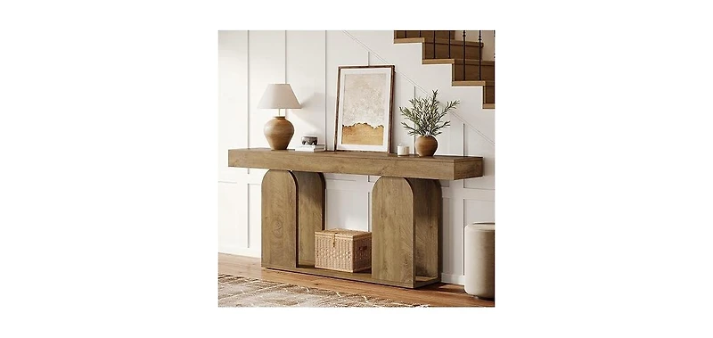 Tribesigns Farmhouse Wood Console Table, 70.9-Inch Entryway Accent Table with U-Shaped Base, 2-Tier Extra Long Sofa
