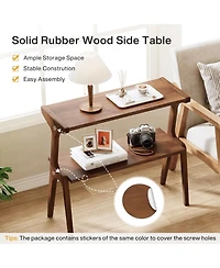 Tribesigns Solid Wood Side Table, 2-Tier Farmhouse Couch Side Table, Rustic Brown