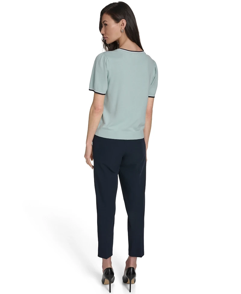 Tommy Hilfiger Women's Short-Sleeve Tipped Sweater