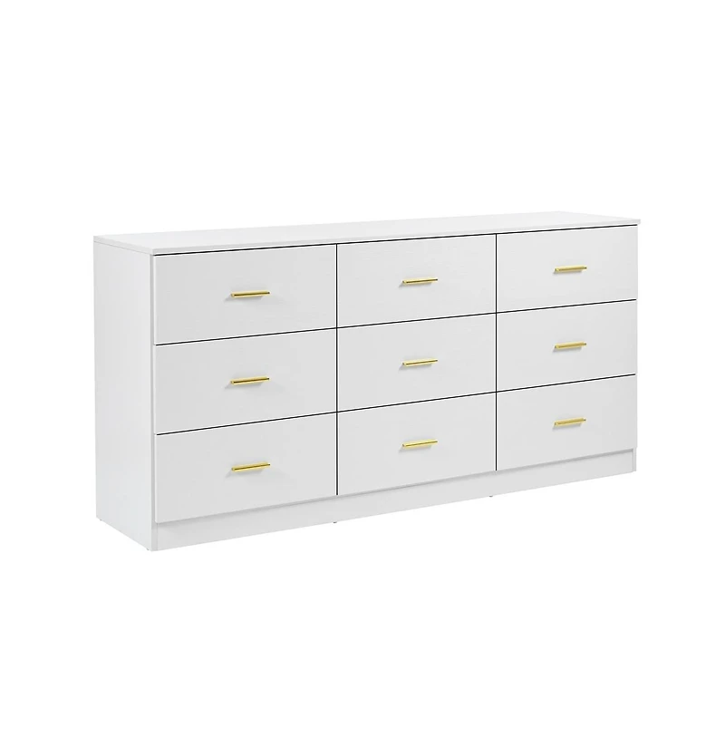 Lovmor Modern 9 Drawer Dresser Golden Handles Waterproof Bedroom Closet Storage Sturdy
