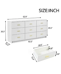 Lovmor Modern 9 Drawer Dresser Golden Handles Waterproof Bedroom Closet Storage Sturdy