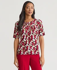 Kasper Women's Printed Pleated-Neck Top, Regular & Petite