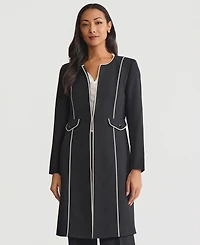 Kasper Women's Stretch Crepe Piping-Trim Long Jacket