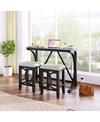 Streamdale Furniture Rubber Wood, Mdf Farmhouse Counter Height Dining Set with Usb & Upholstered Stools