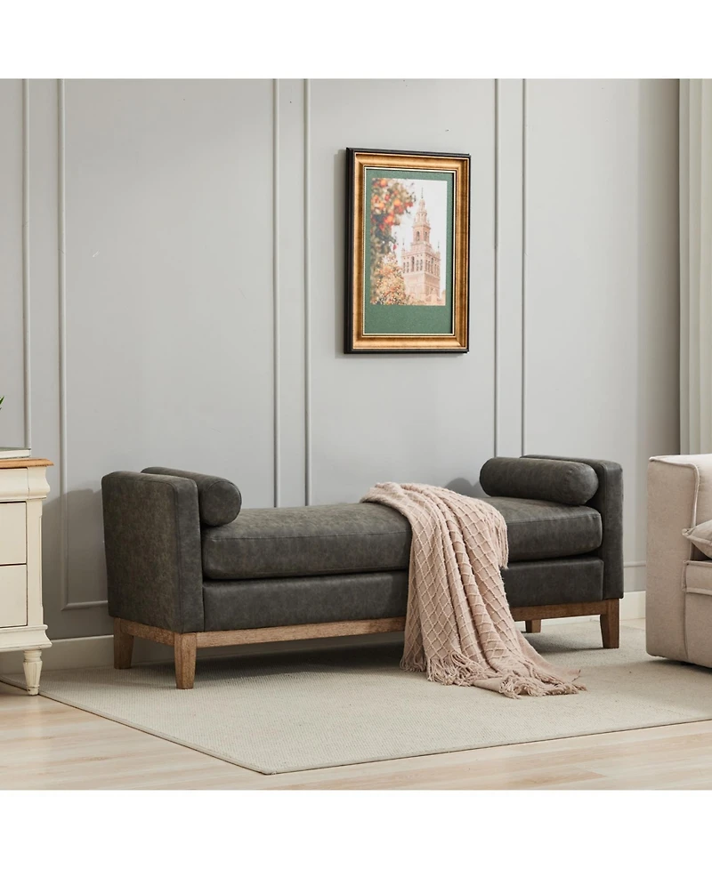 Streamdale Furniture Upholstered Bench/Daybed with Wood Legs & Bolsters - Gray Pu