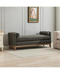 Streamdale Furniture Upholstered Bench/Daybed with Wood Legs & Bolsters - Gray Pu