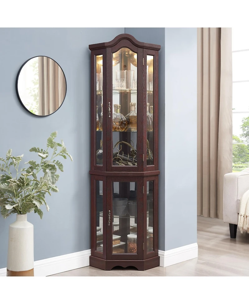 Streamdale Furniture Streamdale Dark Cherry Lighted Corner Curio Cabinet