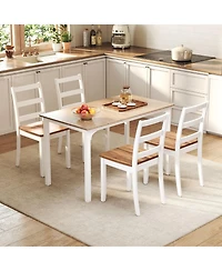 Gymax Set of 4 Dining Chairs Ladder Back Armless Side Chair w/ Solid Rubber Wood Legs