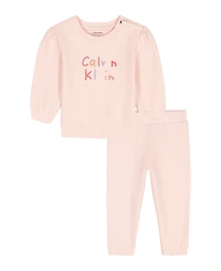 Calvin Klein Baby Girls' Crewneck Top and Jogger Pants, 2-Piece Set