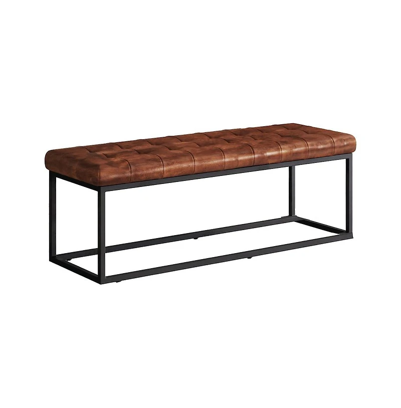 Jofran Global Archive 50" Genuine Distressed Leather Mid-Century Modern Ottoman Bench