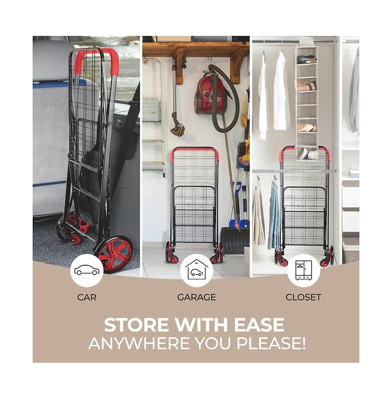 SereneLife Folding Utility Cart with Liner, Heavy-Duty, 360° Swivel Wheels, lb Capacity, Portable for Groceries