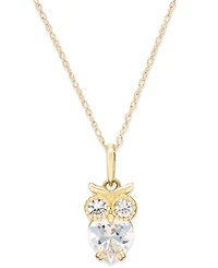 Cubic Zirconia Owl Pendant Necklace in 10k Gold