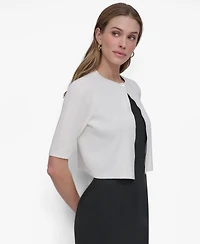 Dkny Women's Cropped Elbow Sleeve Snap Front Shrug