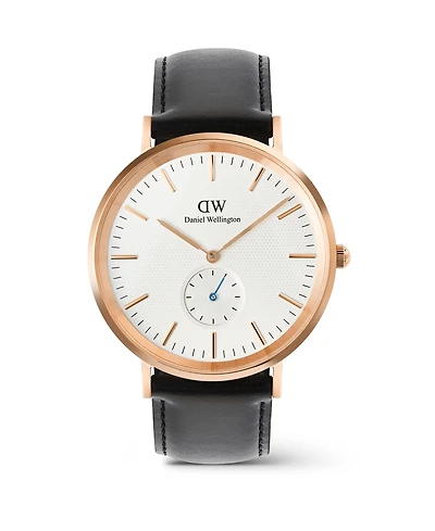 Daniel Wellington Men's Analog Black Leather Watch, 40mm